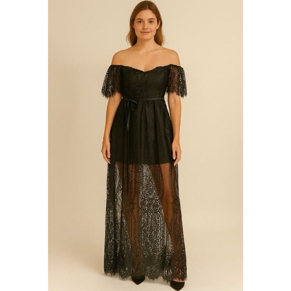 HYFVE NEW Women Black Large Off the Shoulder Lace Dress Whimsigoth Coquette Chic